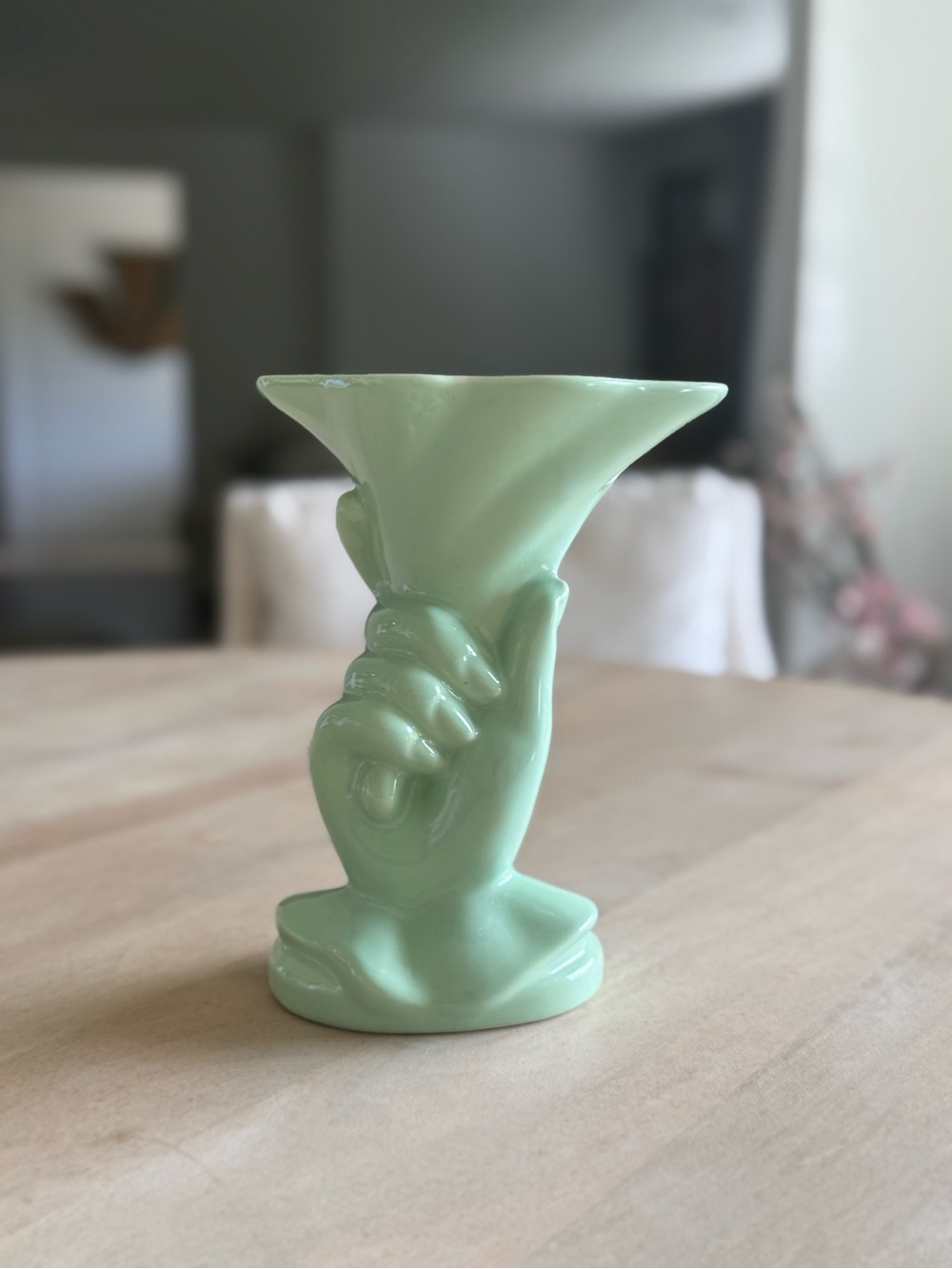 Beautiful Vintage Hull USA ceramic hand vase in Jade green.